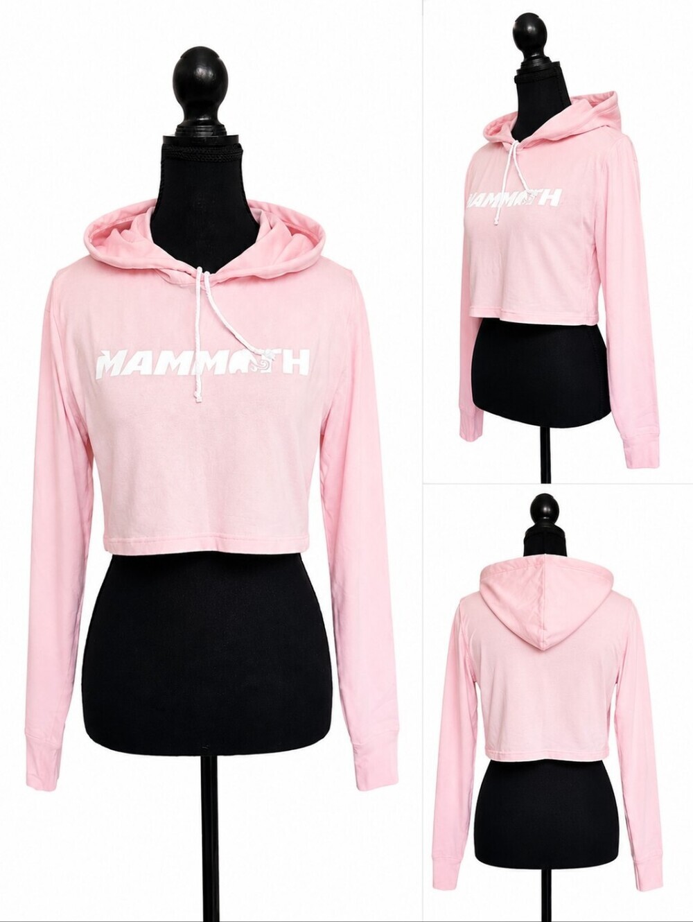 Long sleeve Baby Pink crop top hoodie, Size Small